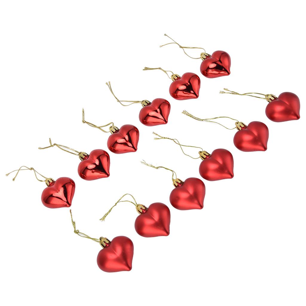 12pcs Christmas Ornament Heart Shape PVC Christmas Tree Hanging Decorations for Valentine"s Day