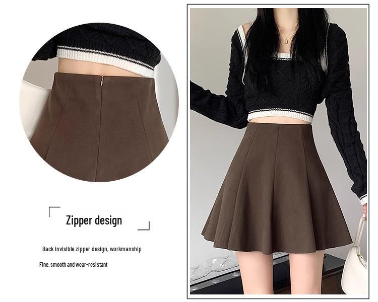 Трапециевидная юбка с высокой талией из шерсти - Женская 2025 Осень/Зима Мини, стройнящая