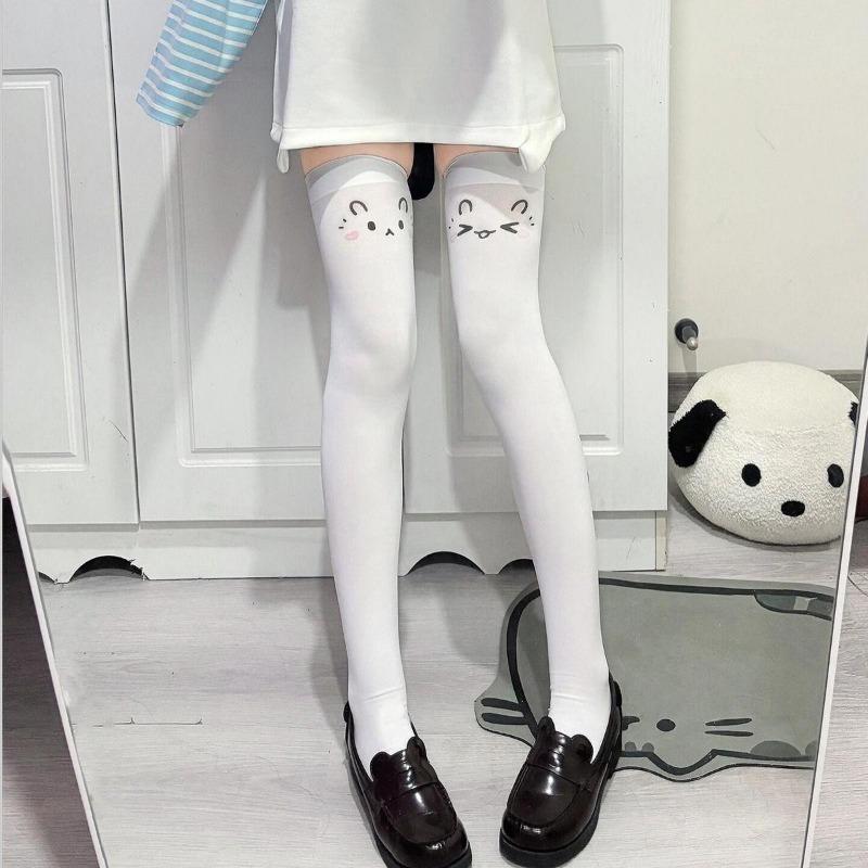 Printed Cartoon Stockings Women Y2k Girls Knee High Socks Thigh High Stockings JK Lolita Kawaii Thigh High Socks Women Stockings