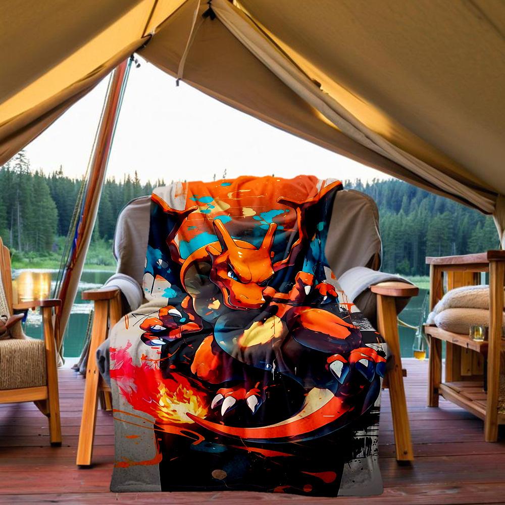 1pc Charmander All-Season Comfort, Outdoor Flannel Blanket - Soft, Warm & Cozy for Naps, Camping & Travel 083