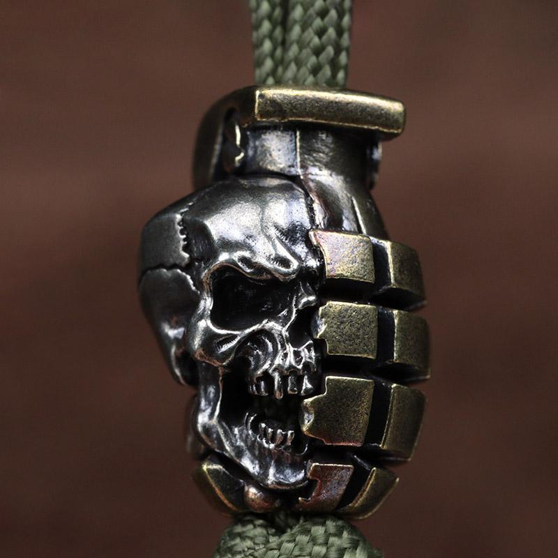 Череп 1 шт. Граната Латунь Двухцветный Бусина для ножа EDC DIY Плетеный браслет Шнурок Подвеска Аксессуары Наружный инструмент Вешалка