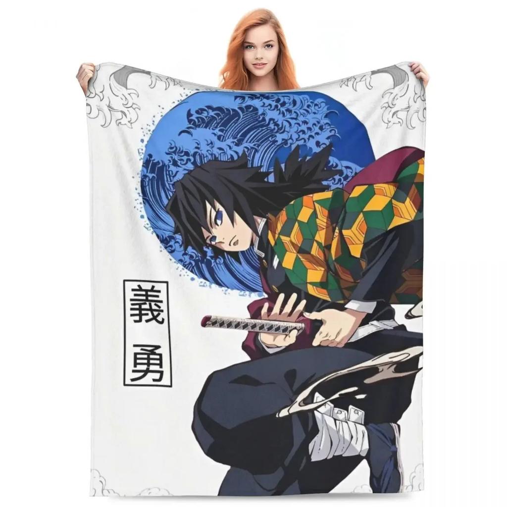 Водный столп Гию Томиока Одеяла Коралловый флис Плюшевое Аниме Клинок, рассекающий демонов Супермягкое Одеяло-плед для Автомобиля Дивана Кушетки Покрывало