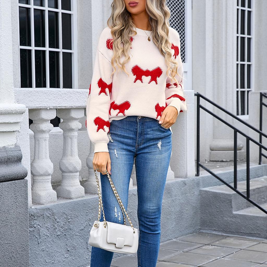 Женский повседневный модный удобный пуловер с круглым вырезом и бантом с длинным рукавом, уличный трендовый вязаный свитер