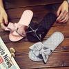 Elegant Korean Silk Bow Slippers - Handmade Satin Flats for Women
