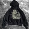 European and American Dark Retro Personality Loose Print Hooded Long Sleeved Pullover Hoodie