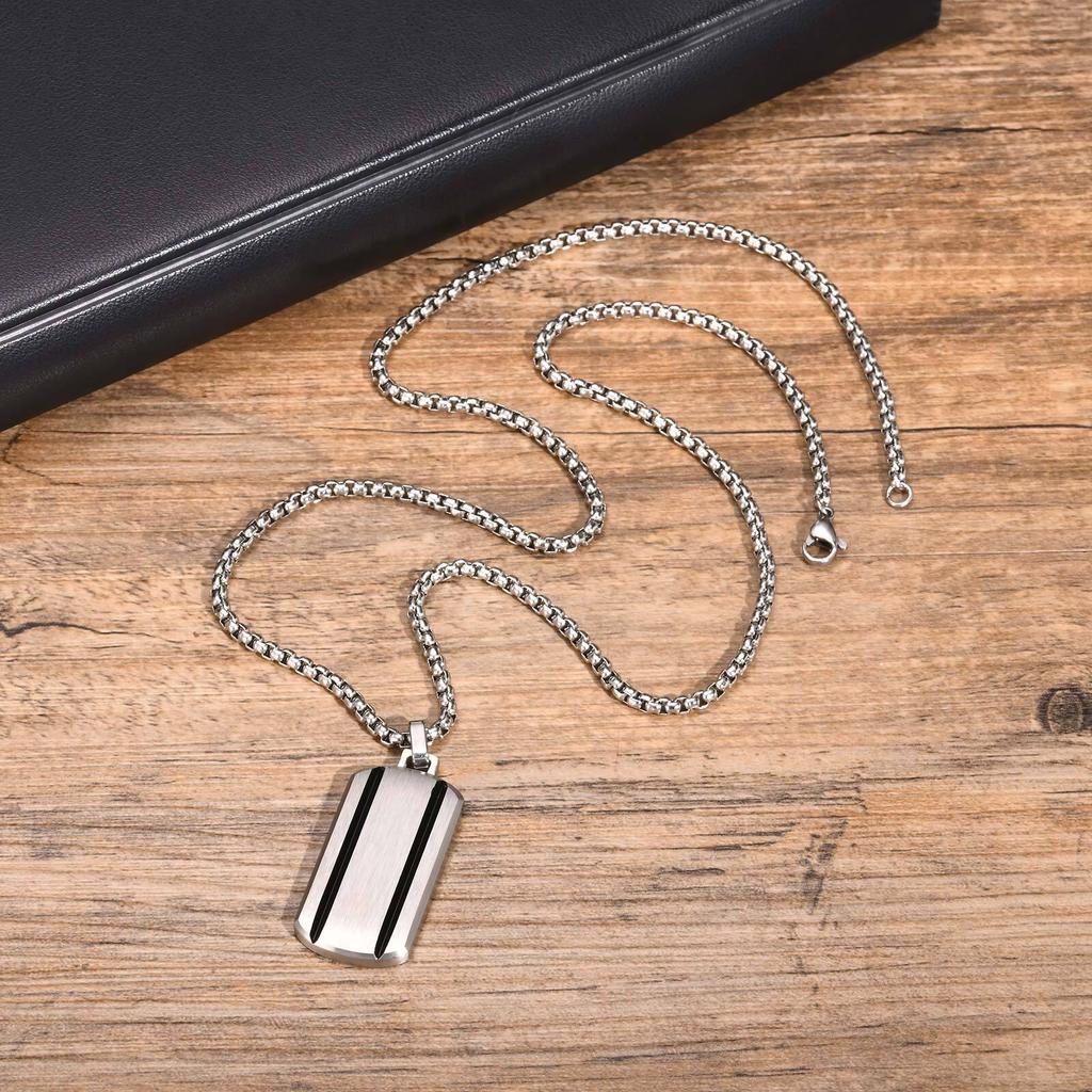 Vnox Men's Stainless Steel Dogtag Necklaces, Two Grooved Striped Dog Tag Pendant with Box Chain Collar Gift for Him