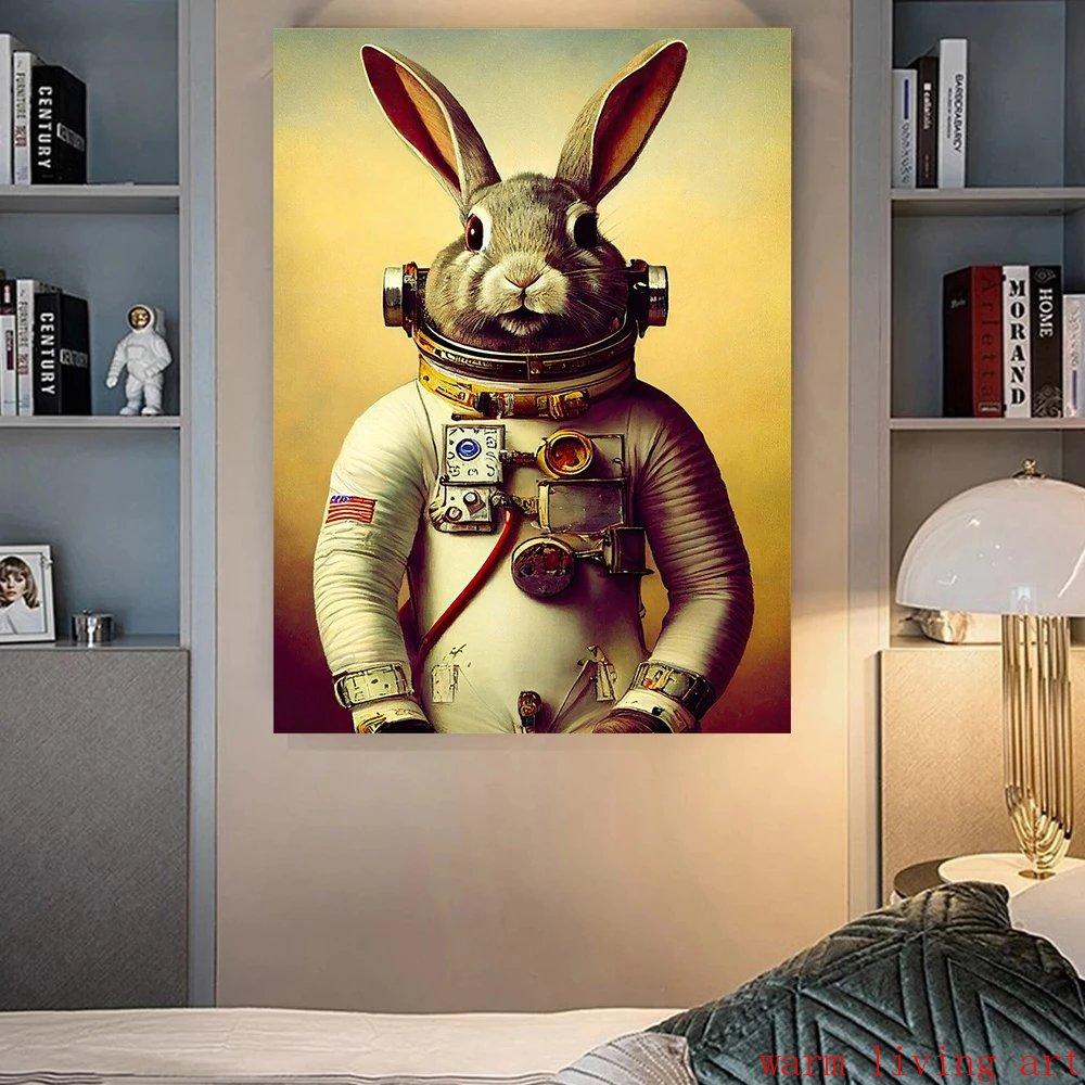 Retro Steampunk Cat Wolf Astronaut Rabbit Poster Art Canvas Painting Funny Animal Tiger Gorilla Poster Living Room Home Decor