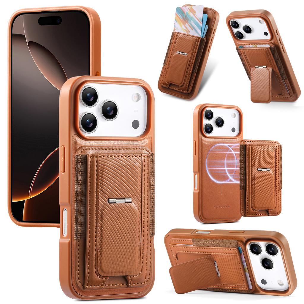CASENEO For iPhone 17 Pro Max Case with Foldable Kickstand TPU PU Leather PC Card Bag Magnetic Phone Cover Compatible with MagSafe