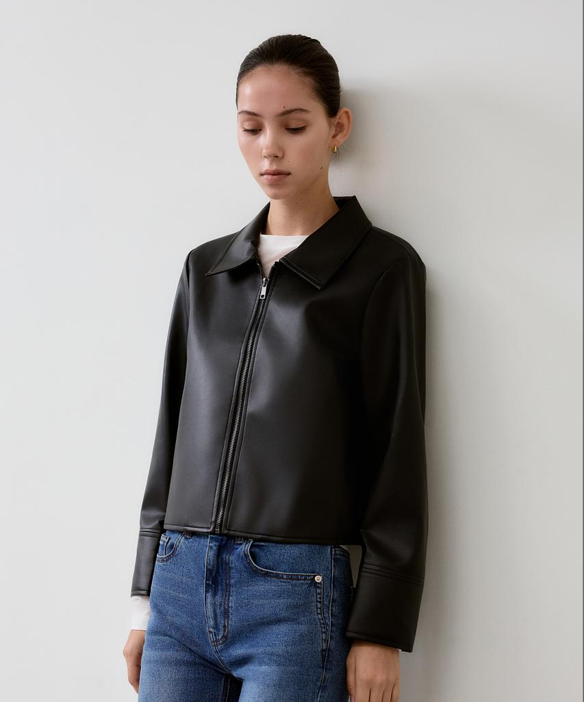 ANTOME Minimal Leather Jacket (Black)