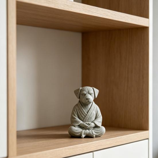 3D Printed Meditating Dog Statue, Cute Zen Puppy Sculpture, Retro Desk Decor for Home & Office, Unique Gift for Dog Lovers