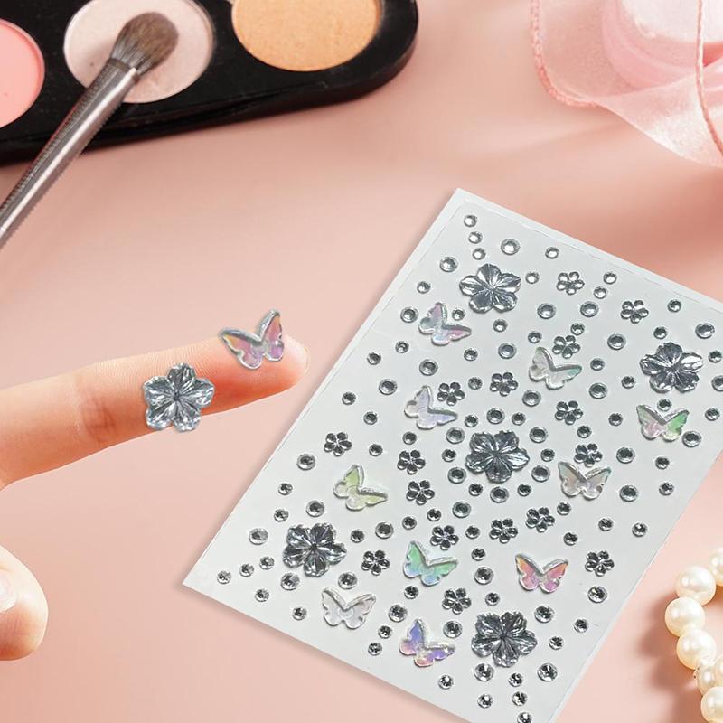 Face Diamond Gem Sticker Butterfly Flowers  Tattoo Eyeshadow Stickers For Festival Nail Body Makeup Bling Jewel Diy