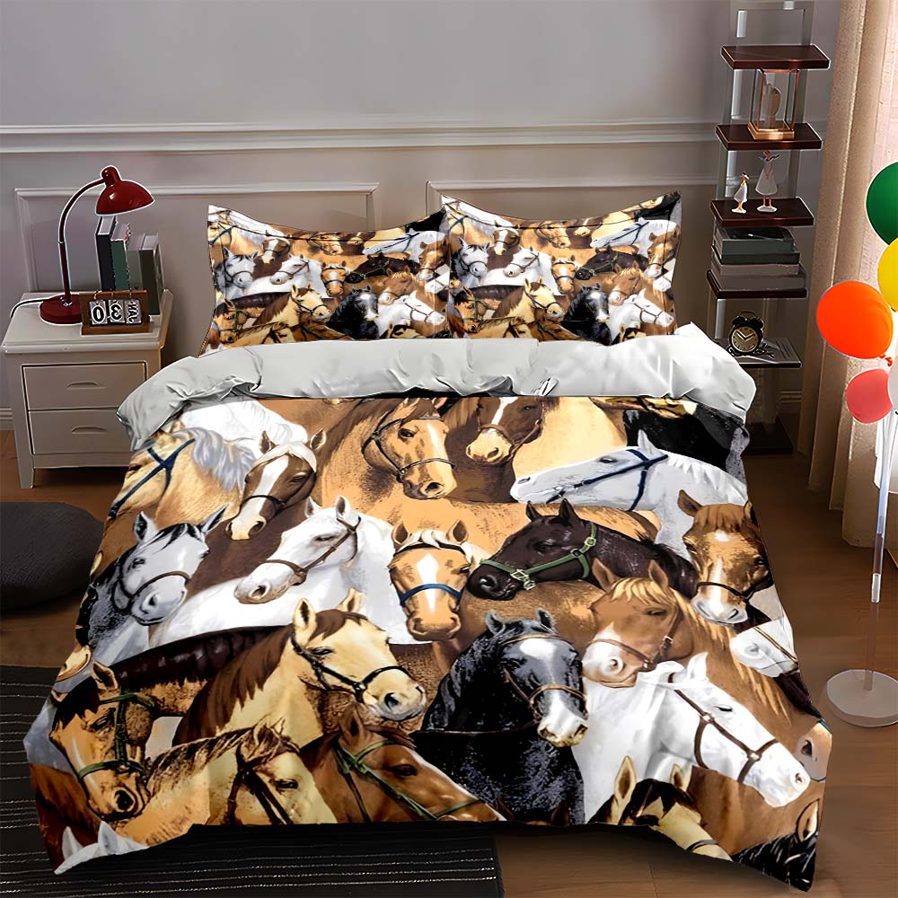 Horse heads pattern Bedding Duvet cover sets Duvet covers Pillowcases gifts (1 * Duvet Cover 2 * Pillowcases, without duvet insert)