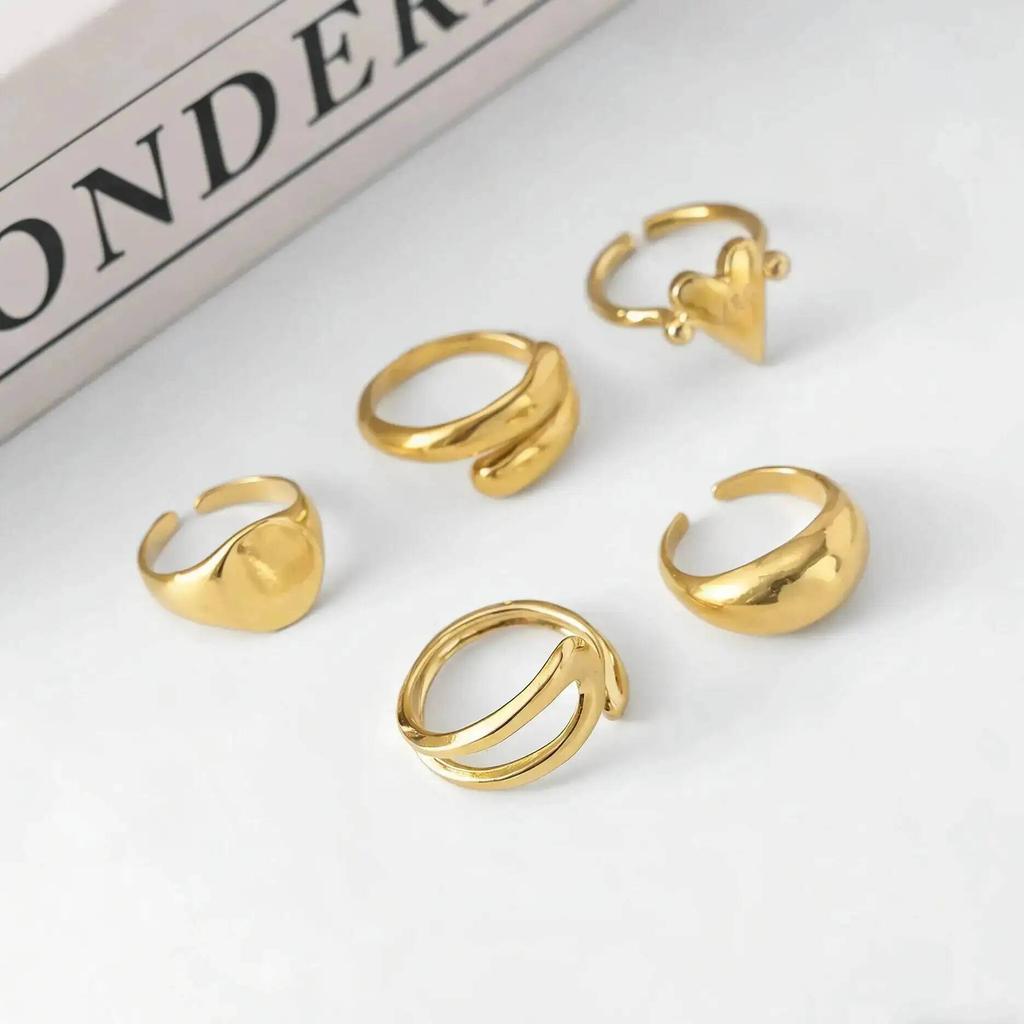 SHIXIN 5Pcs/Set Punk Irregular Rings Unisex Waterdrop Heart Layered Open Ring Women Fashion Exquisite Party Banquet Jewelry Gift