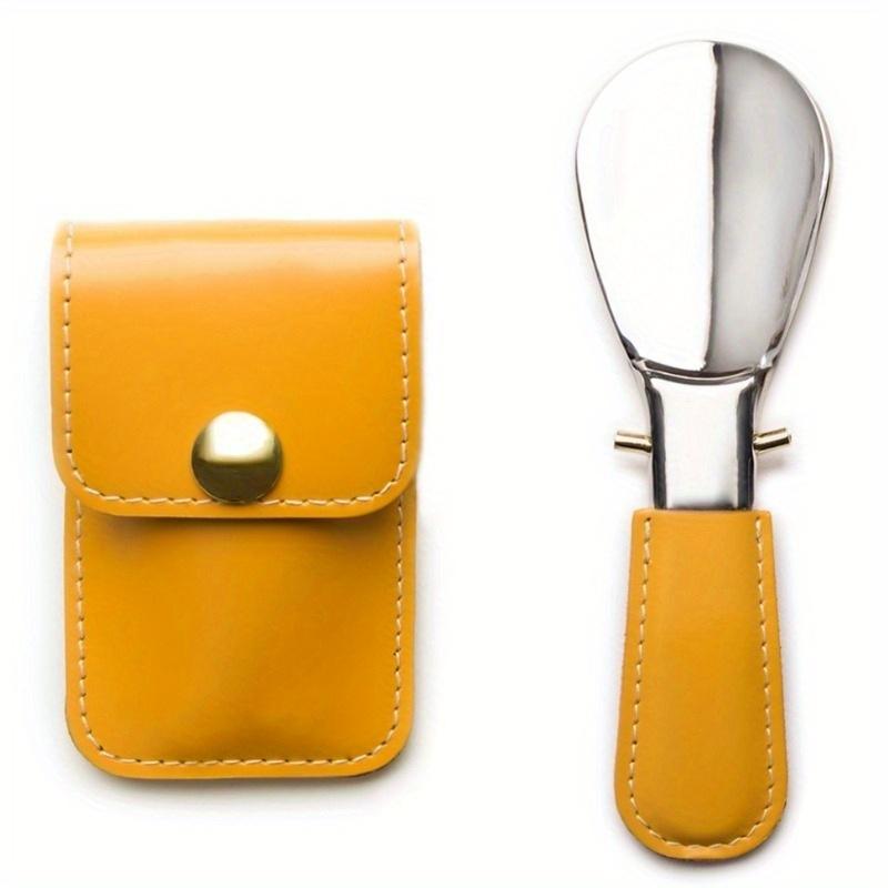 Stainless Steel Folding Shoe Horn PU Leather Small Bag Keychain Lazy Shoe Lifter Portable Shoe Puller Helper Men Women Daily Use