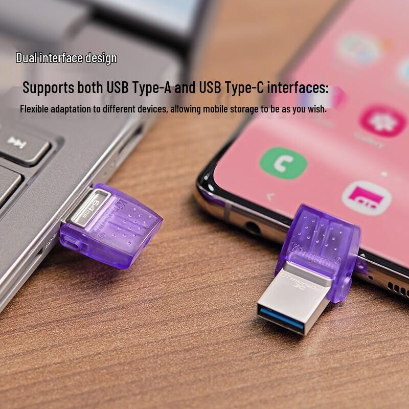 Kingston 64 ГБ DataTraveler microDuo 3C USB 3.2 Gen 1 Type-C OTG Флеш-накопитель