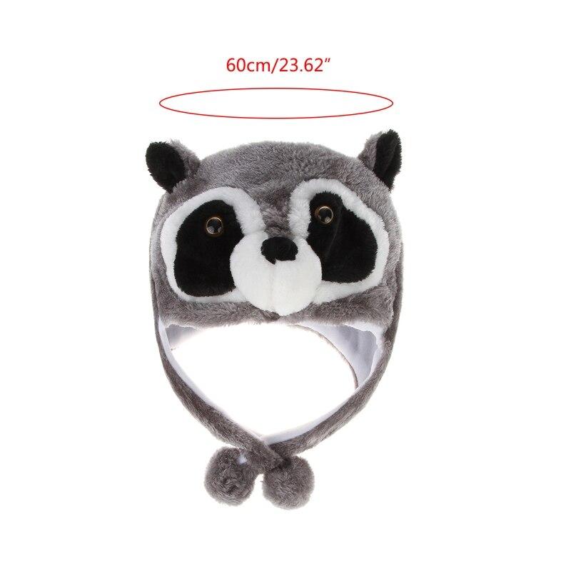 Новинка, зимняя унисекс, пушистая плюшевая шапка в виде енота с помпоном, длинные ремни, теплая шапка-ушанка для зимних лыж, костюм для косплея