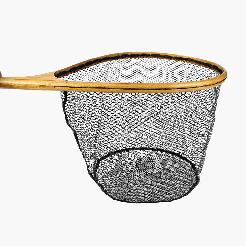 Yoomoo Fly Landing Net, Wooden and Rubber Net, Curved Pattern, for Mountain Stream Fishing, 3.5kg Neodymium Magnet (Crank, Handle, Large, White)