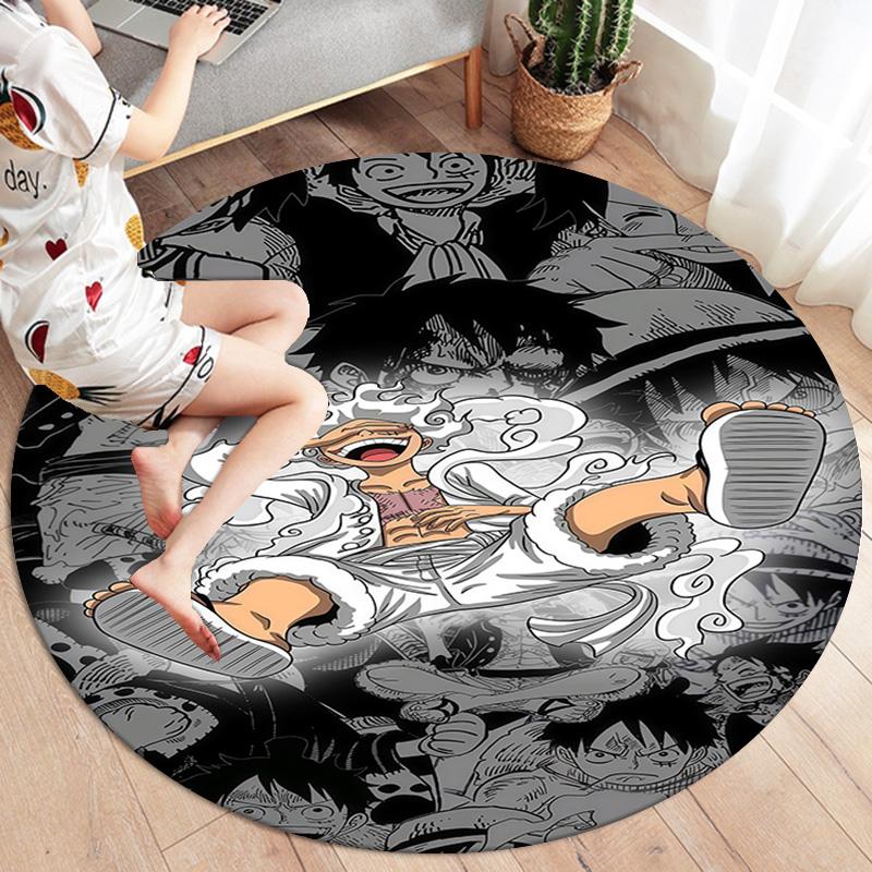 Anime One Piece Round Area Rug Carpet Rug For Living Room Bedroom Sofa Playroom Decor Nonslip Floor Mat