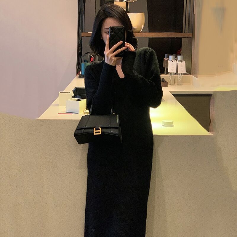 Легкая роскошь, утонченный стиль, королевский сестринский, легкий зрелый темперамент, платье-муза, вязаное красное платье на подкладке, женское, зимнее