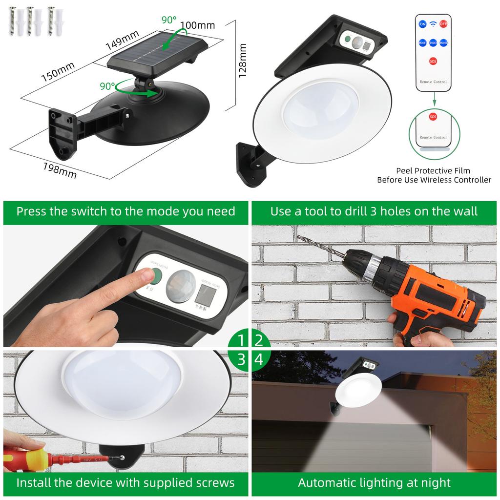 Circular Solar Wall Lamp Outdoor Human Body Sensing LED Courtyard Lamp Garage Lighting Street Lamp