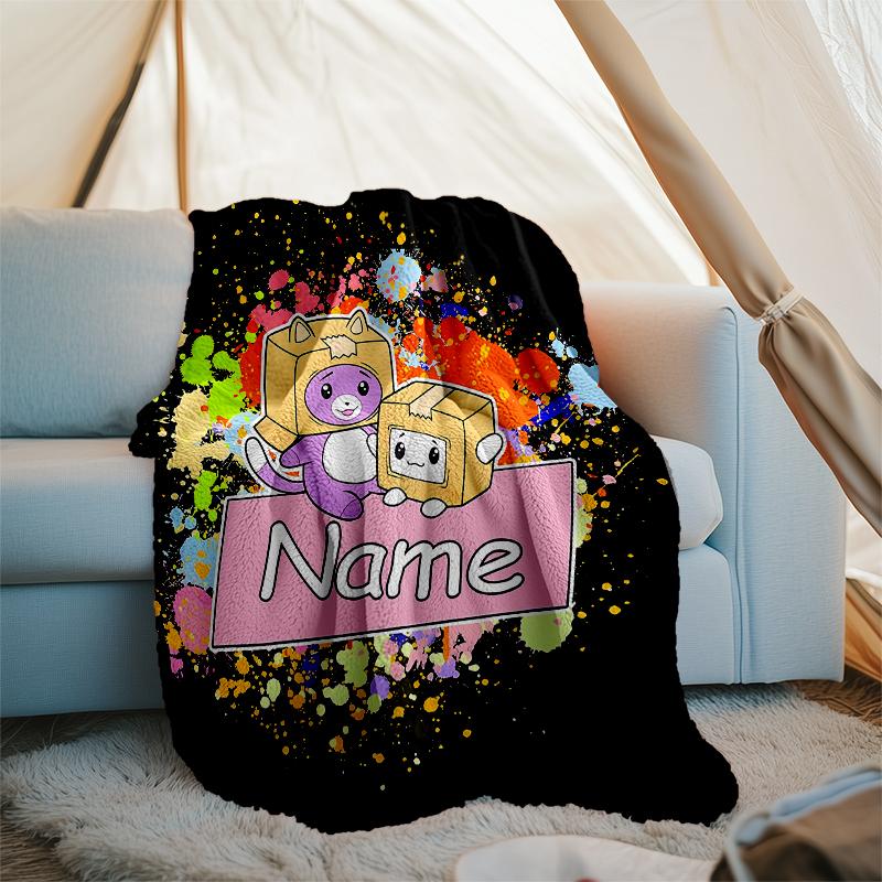 Personalized Custom Name Blanket - LankyBox - Foxy Print Design,Blanket for Sofa,Bed,Travel,Camping - Soft and Warm, Great Gift