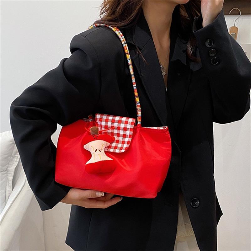 Повседневная нейлоновая клетчатая сумка через плечо с подвеской, дофаминовая сумочка, большая вместимость, женская сумка-тоут для поездок на работу, трендовые сумки под мышкой