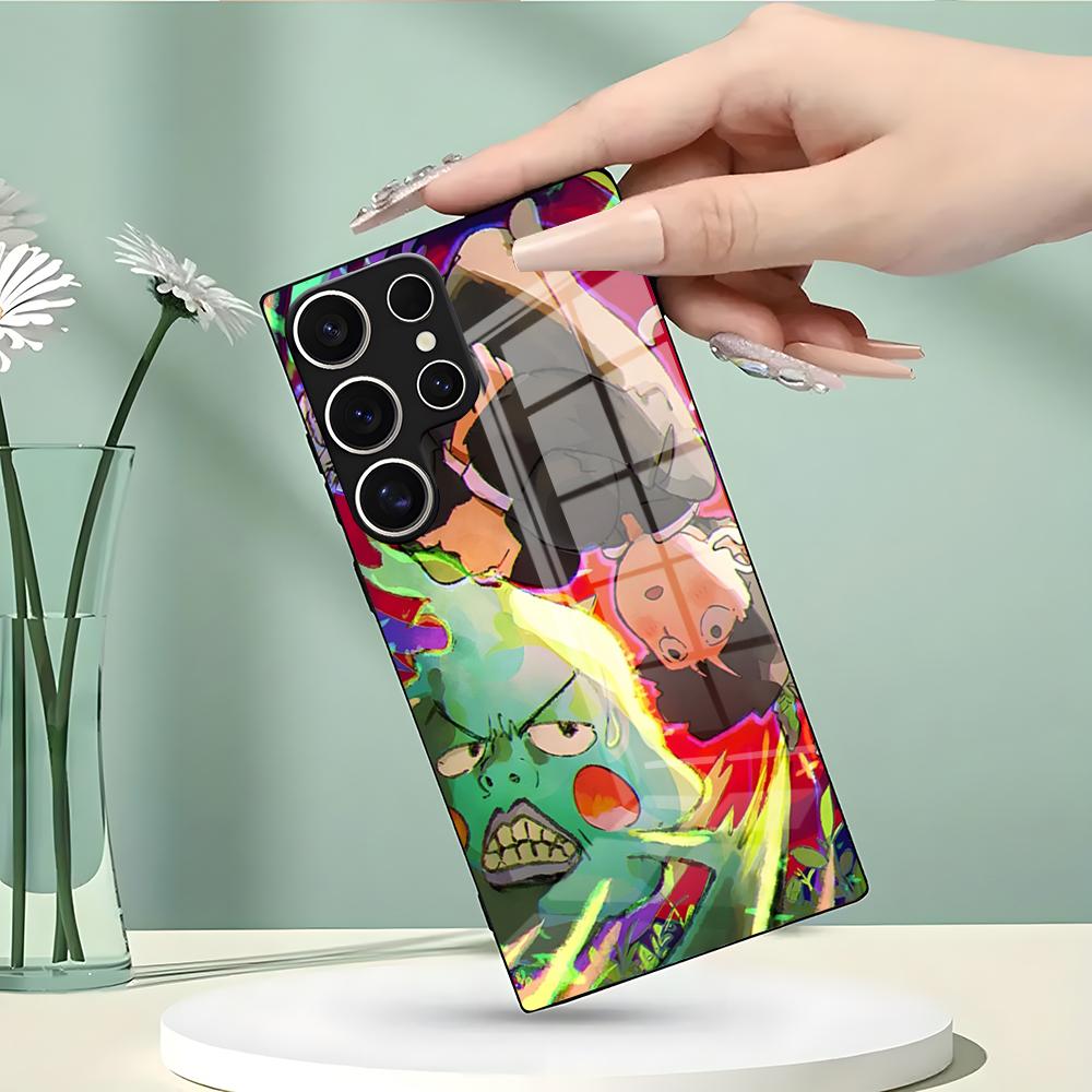 Чехол для телефона с аниме Mob Psycho 100 для Samsung S26 S25 Edge Ultra 23 22 21 20 Ultra Plus S24 Fe Стеклянная крышка
