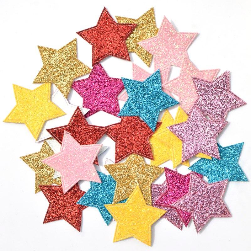 60Pcs Mixed Glitter Leather Patches Star Shape Applique for Craft/Clothes/Hairpin DIY Scrapbooking Accessories