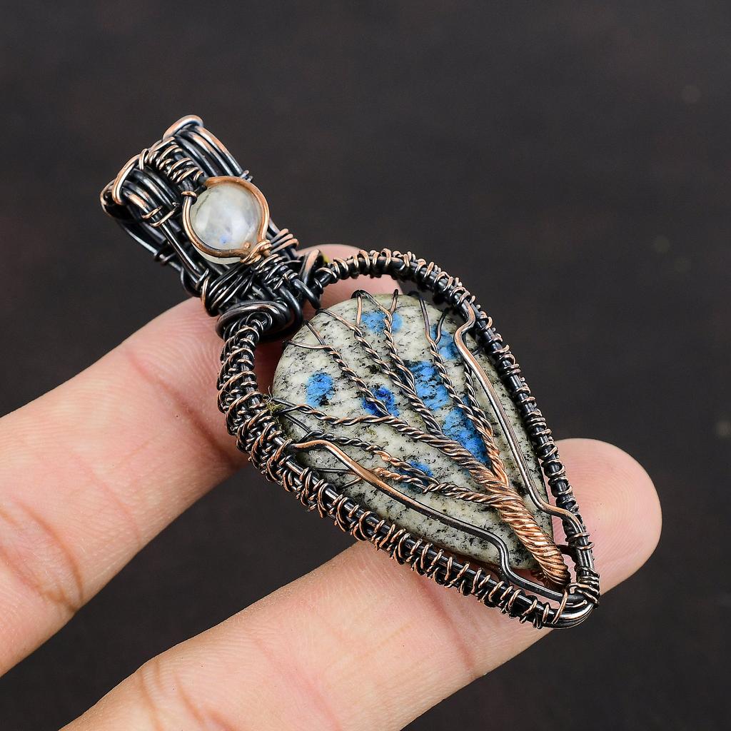 Древо жизни K2 Яшма Медный кулон Медная проволока обернутая ювелирные изделия ручной работы Подвеска из настоящего драгоценного камня Древо жизни Ювелирные изделия Лунный камень Проволока кулон