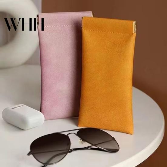 Stylish Sunglasses Pouch 2 Pcs Soft Auto-Closing Case Faux Leather Soft-lined Eyeglass Organizer Anti-Scratch Lining Compact Glasses Bag Microfiber