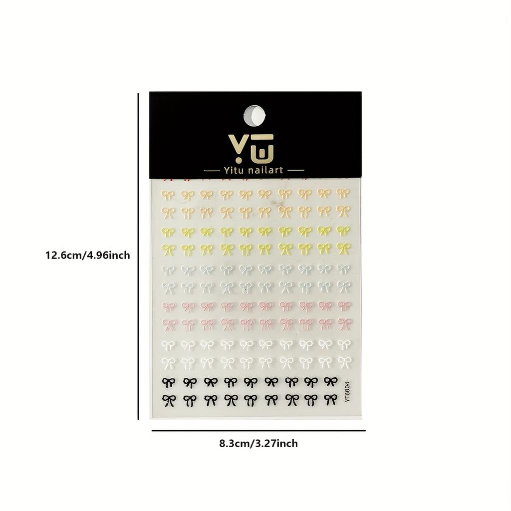1pc Embossed Colorful Bow Nail Stickers, Multicolor Simple Decoration Decals for DIY Nails Small Bow Patterns