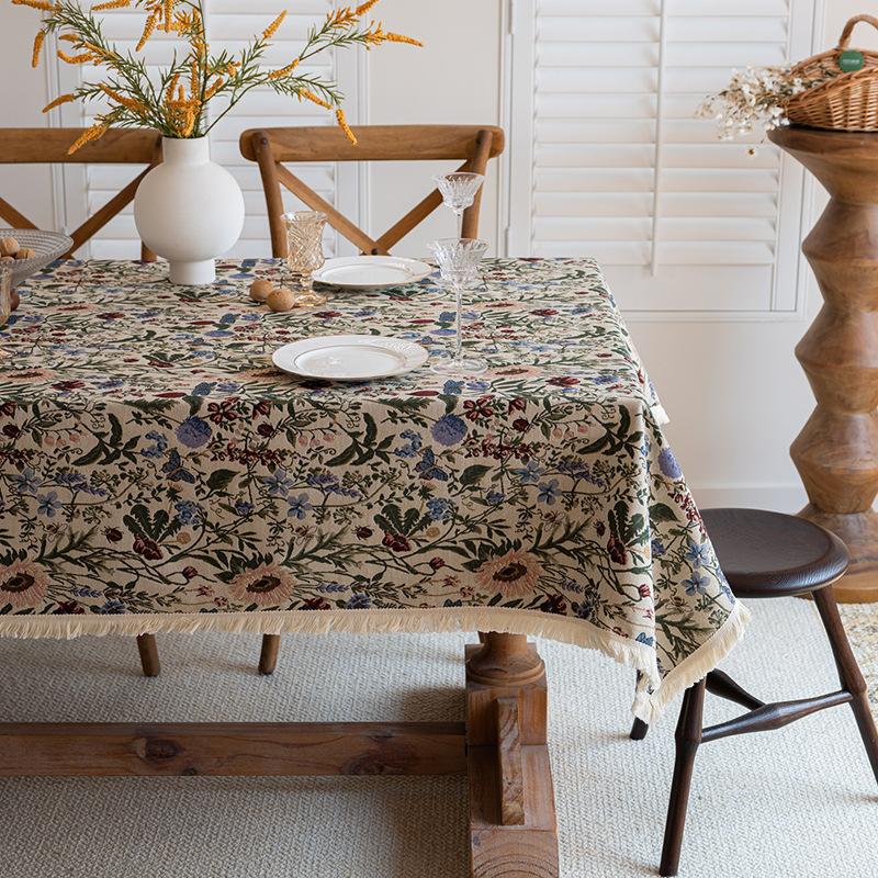 Washable Cotton Linen Floral Tablecloth American Country Style Dining Table Decoration Cover