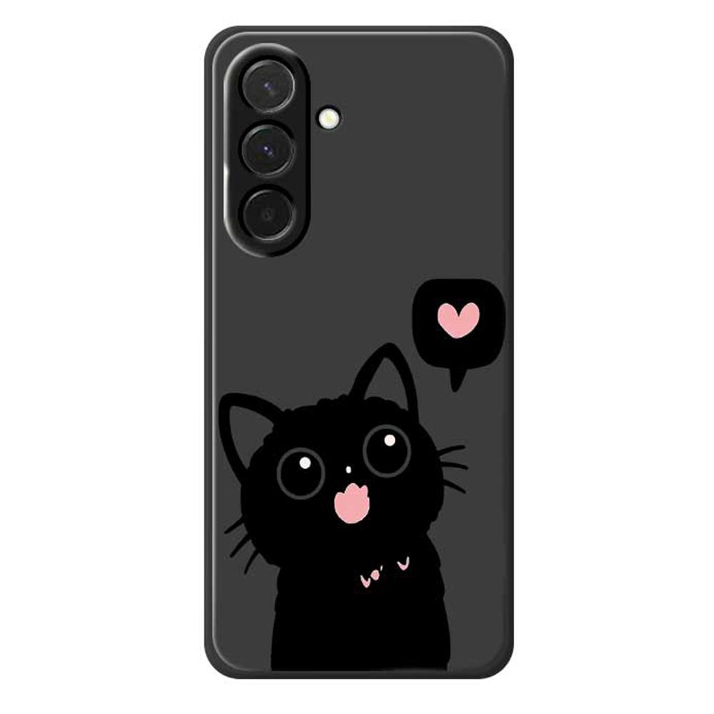 For Samsung Galaxy A36 5G Case Love Black Cat Pattern Printing Straight Edge TPU Phone Back Cover