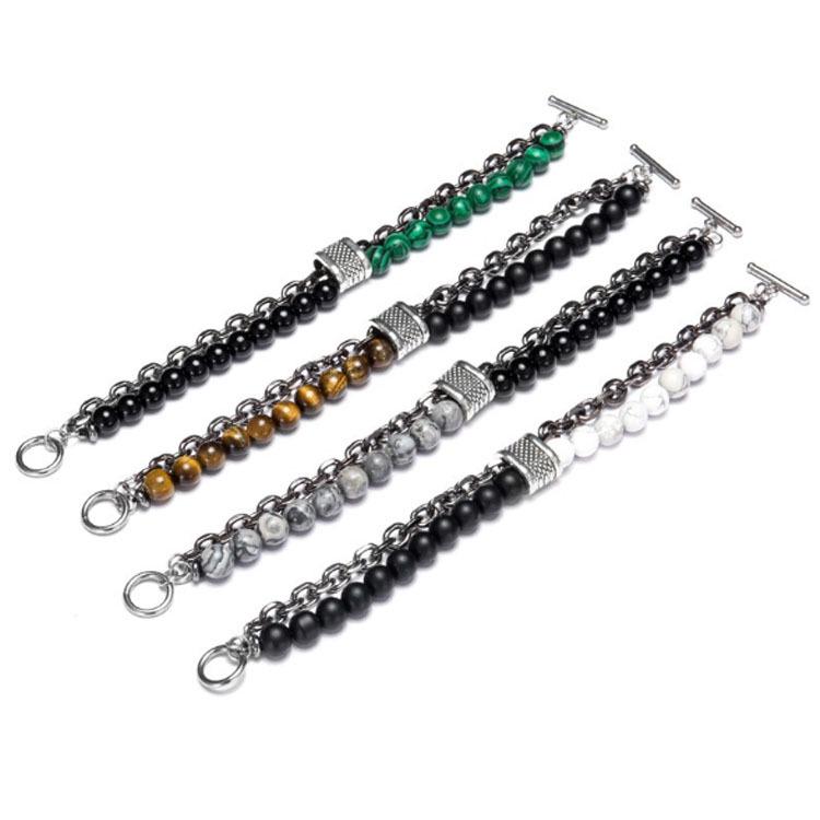 Мужской браслет из натурального камня «Карта» и нержавеющей стали - Уникальная модная бижутерия