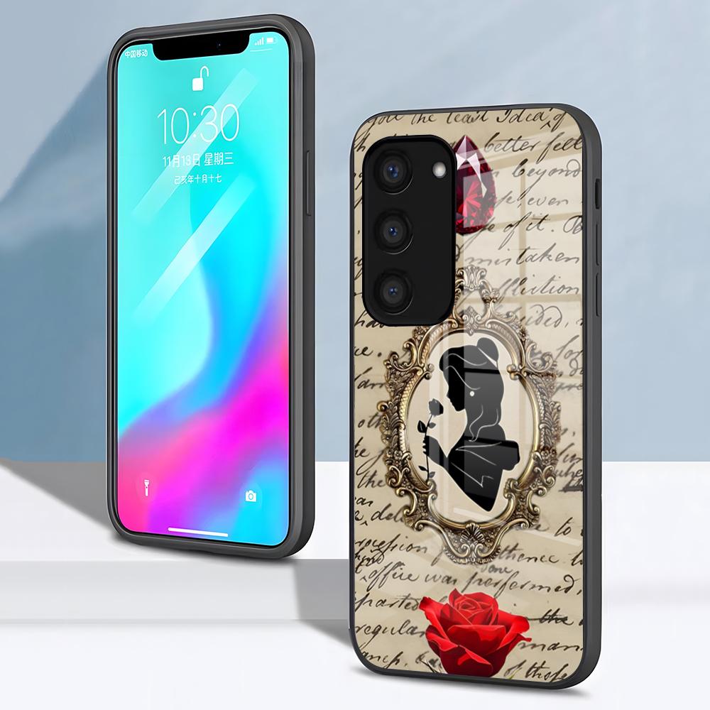 Чехол для телефона B-BeautyS And The B-Beast для Samsung S26 S25 S24 FE S23 S22 S21 Plus S20 Ultra Note20Ultra Черная стеклянная крышка