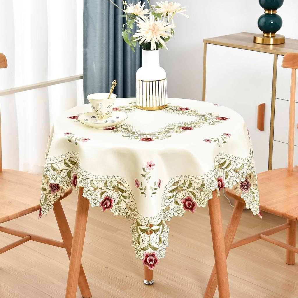 Wolkemer 2 Pack Small Round Doily Embroidered Place Mat Lace Table Topper Vintage Beige End Table Cover for Coffee Wedding Dinning Party 20 Inch