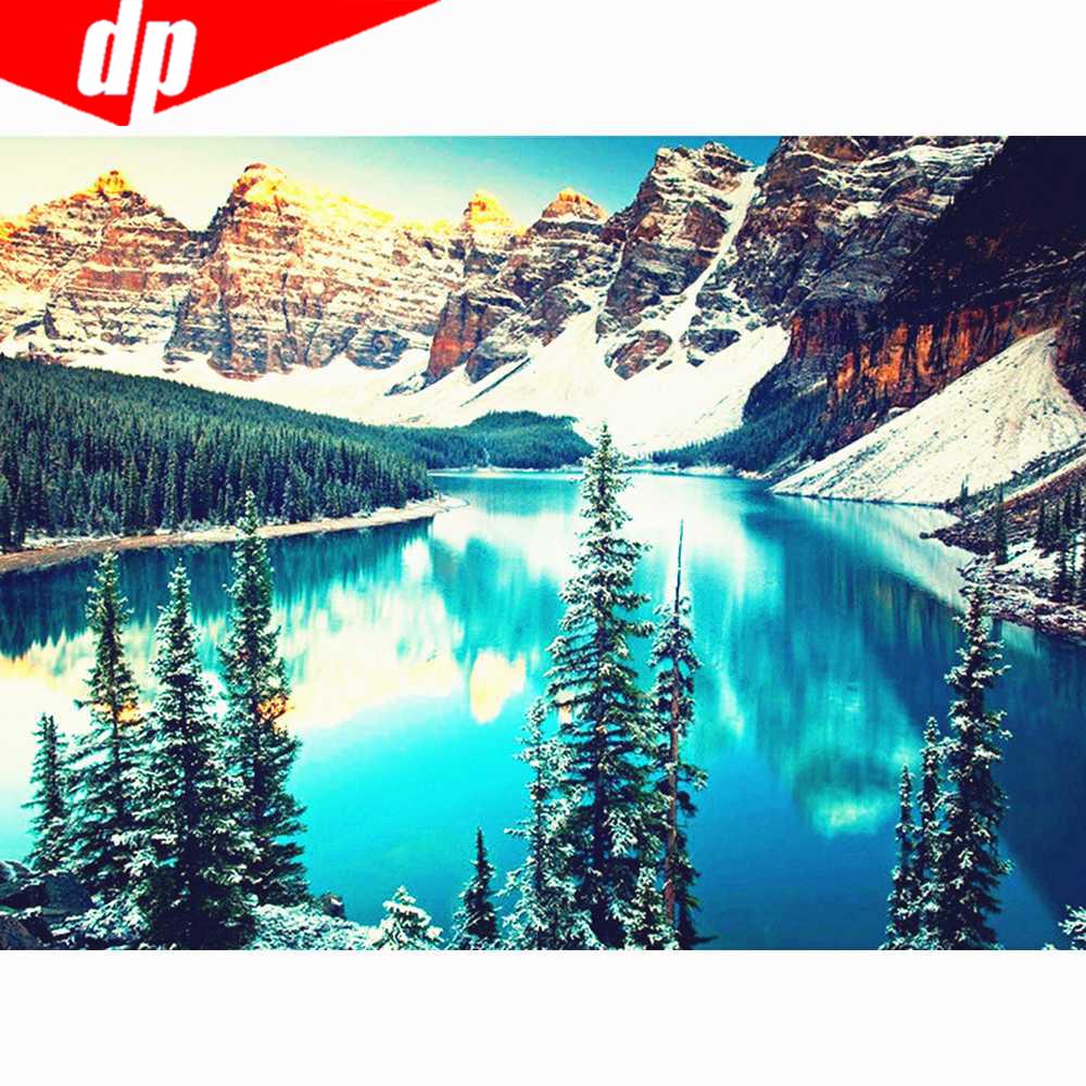 5D DIY Алмазная вышивка Живописный Полный Круг Озеро Стразы Картины Алмазная Живопись