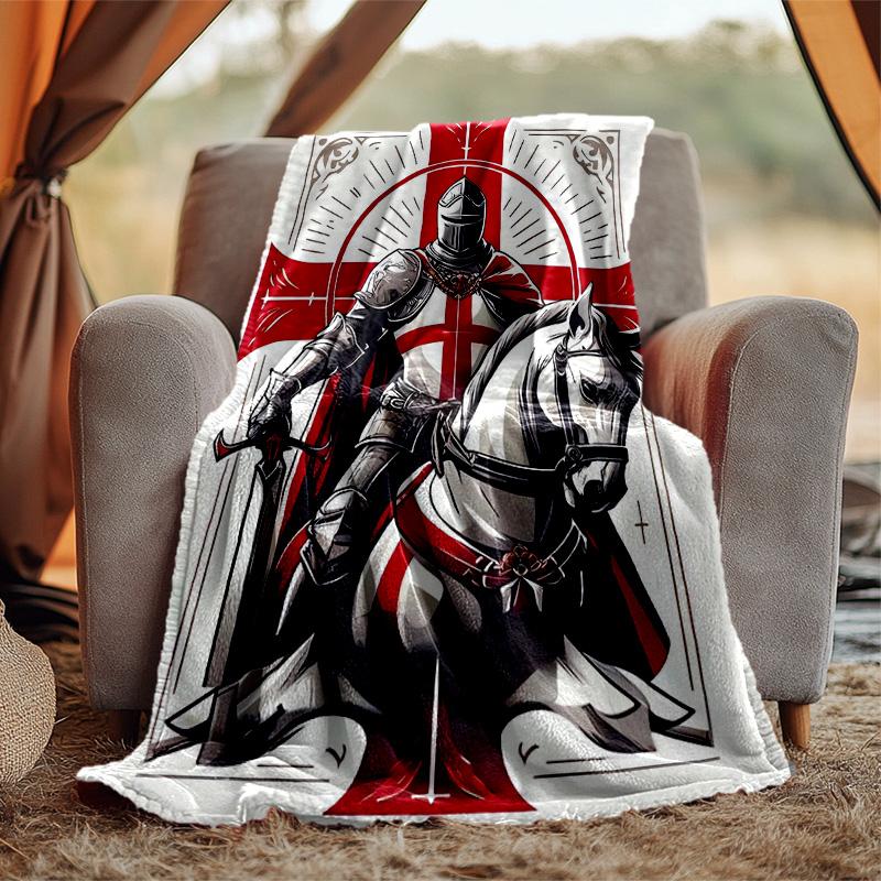 Cross Templars Knight Flannel Blanket Soft Warm All-Season Throw, Design for Camping, Car Travel, Hiking Sofa, Bed, Office Perfect Gift for Parties