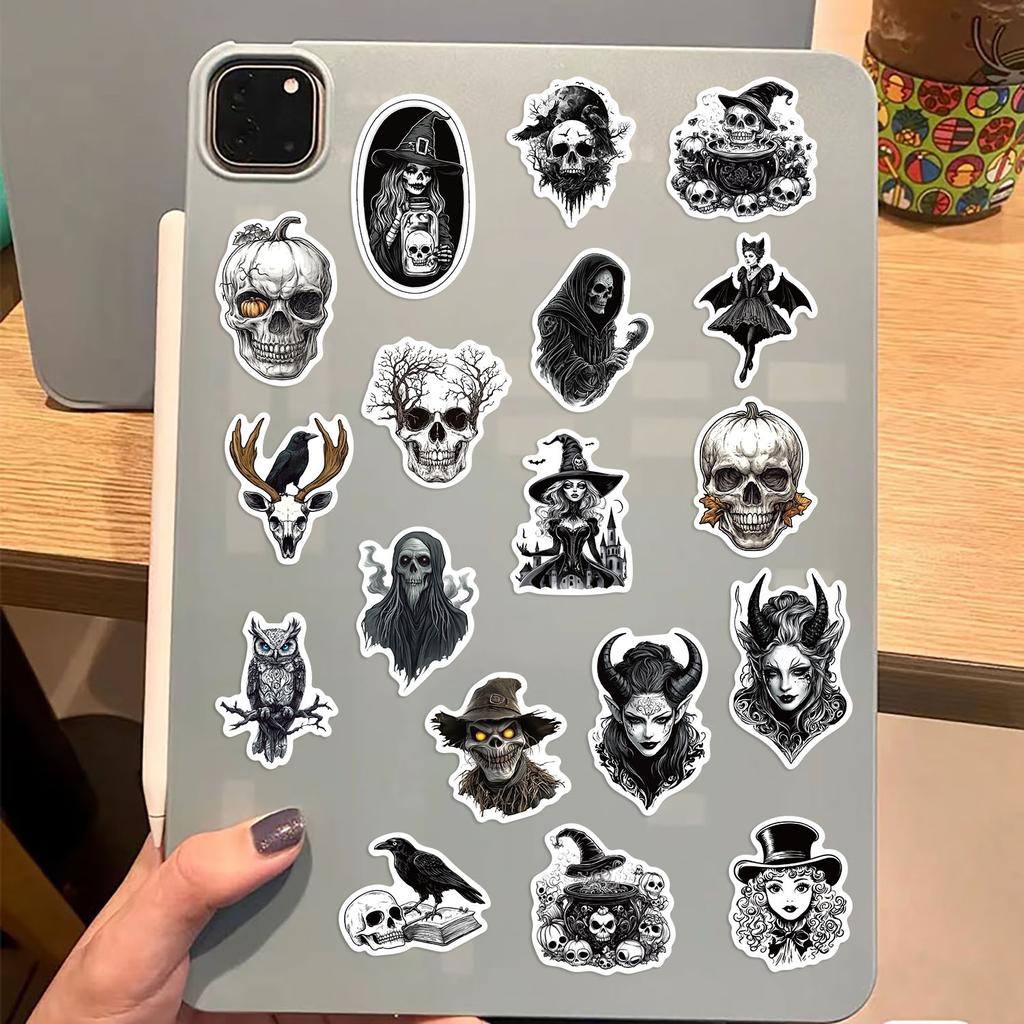10/50 шт. черно-белые наклейки с изображением черепа ужасов, готические наклейки своими руками для скрапбукинга, телефона, багажа, скейтборда, водонепроницаемые наклейки для скрапбукинга, блокнота, дневника