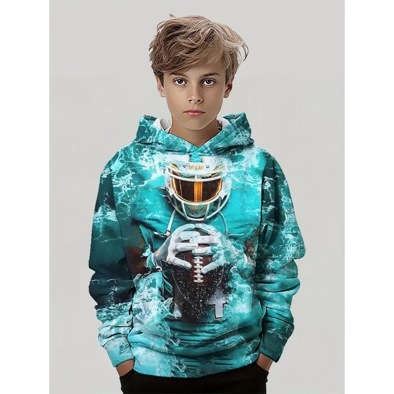 Autumn 3D Ball Games Printed Hoodies Fashionable Casual Sports Long Sleeved Children's Boy Hooded Sweatshirts