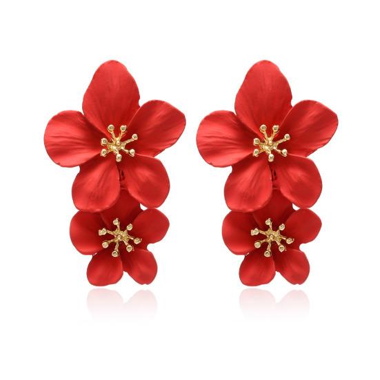 1 Pair Ear Studs Trendy Non-allergic Exquisite Elegant Double Layer Flower Design Women Earrings