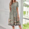 Women's Loose Casual And Fashionable Round Neck Short Sleeved Printed Mid Length Dress