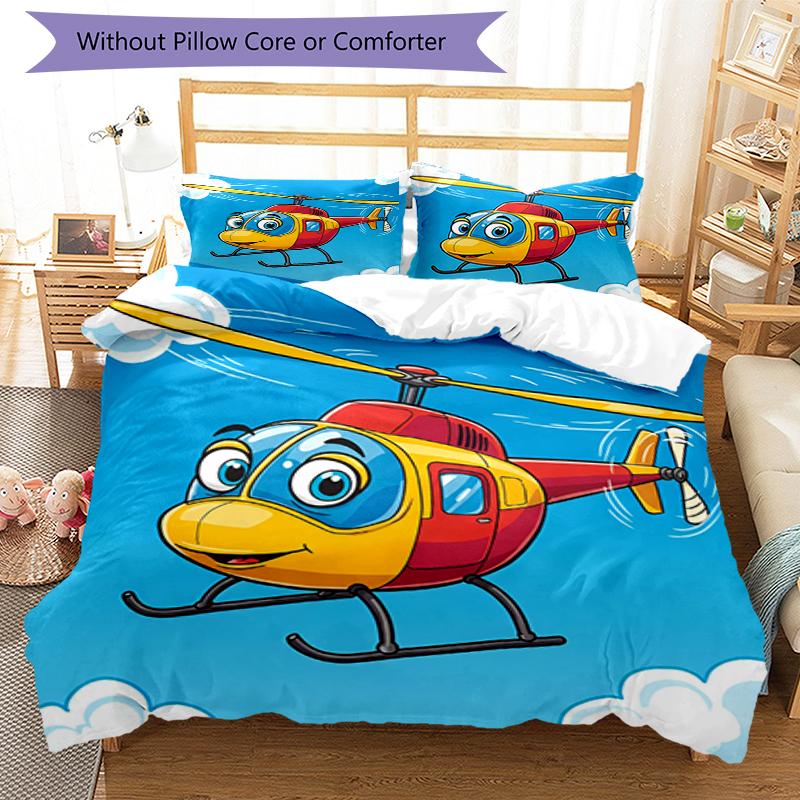 3pcs Cute airplane Bedding Set Duvet Cover Closure Includes 1 Duvet Cover & 2 Pillowcases, Soft and Comfortable for All Seasons.