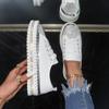 Women's Rhinestone Flat Sneakers - Stylish Lace Up Low Top Shoes for Outdoor Activities