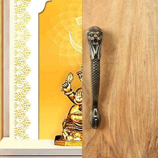Lion Curved Main Door Handle, Standard, Pack of 1, Decorative Pull Handle for Glass and Wood Doors