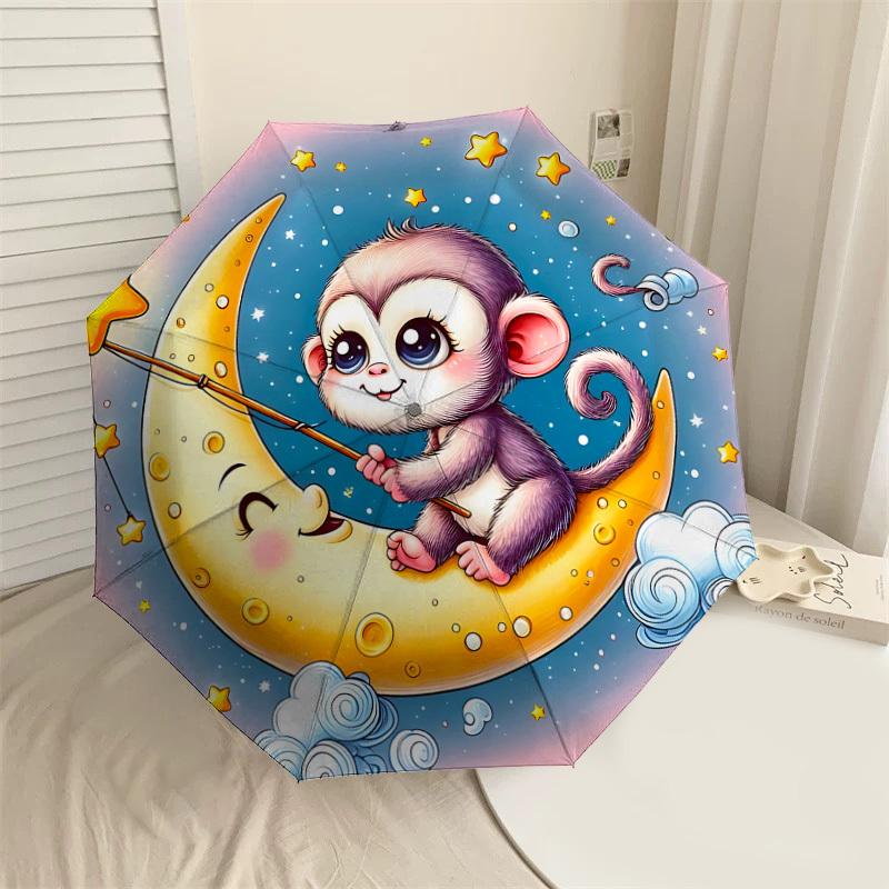 1PC Monkey Star Umbrella-8-Rib Reinforced, Automatic Open, Lightweight & Durable, Fashion Accessory for Outdoor, J0373
