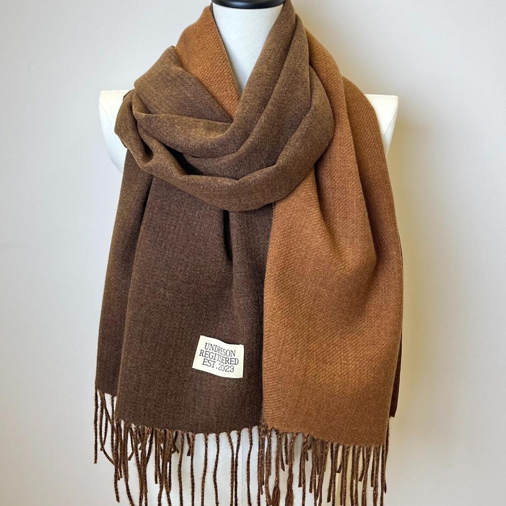 Double-sided Two Colors Scarf Simple Basic Imitation Cashmere Tassel Shawl Autumn Winter Unisex Coldproof Neck Guard Scarf