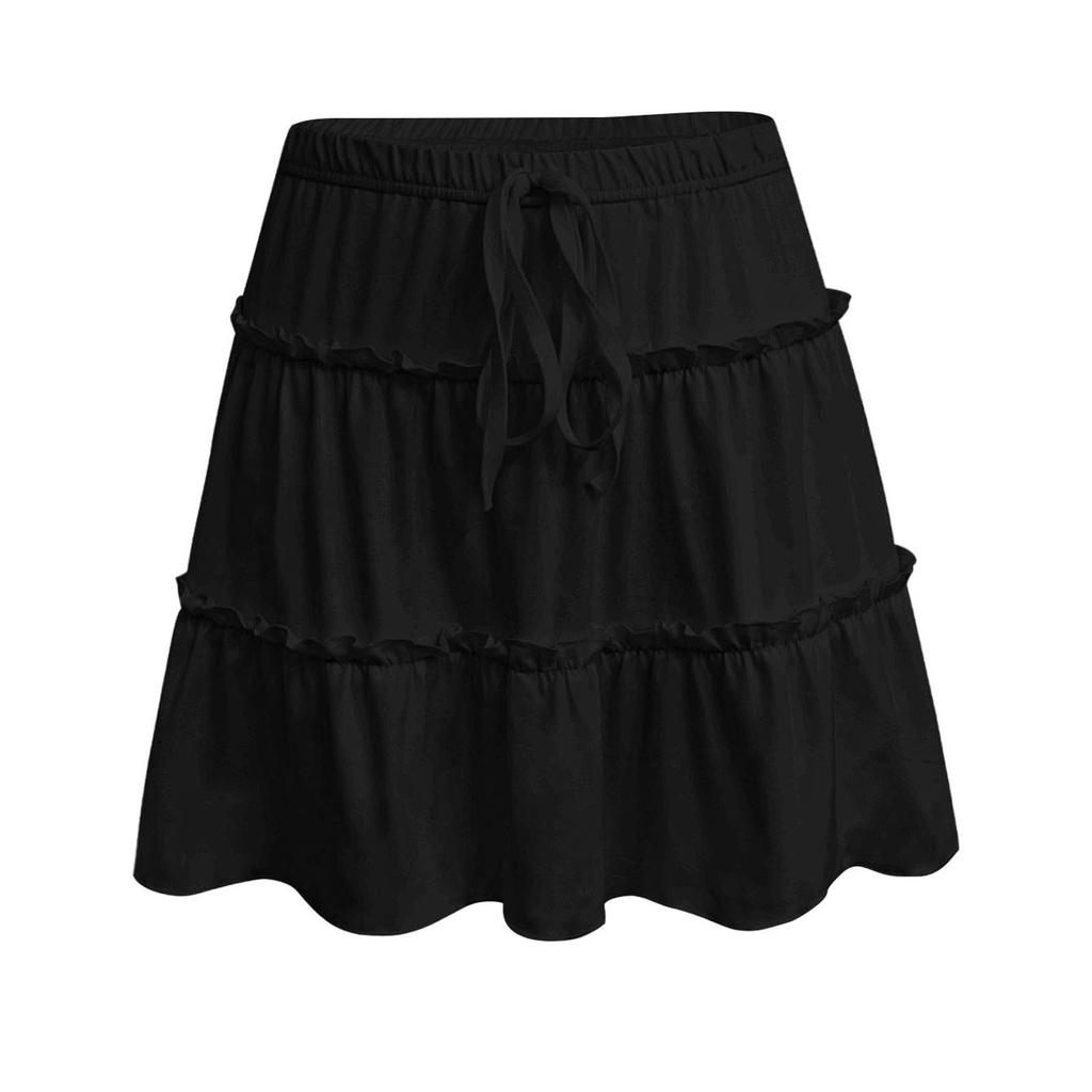 Women's Plus Size Ruffle Flared Skirts Elastic Waist Flowy Skirt With Lined Shorts