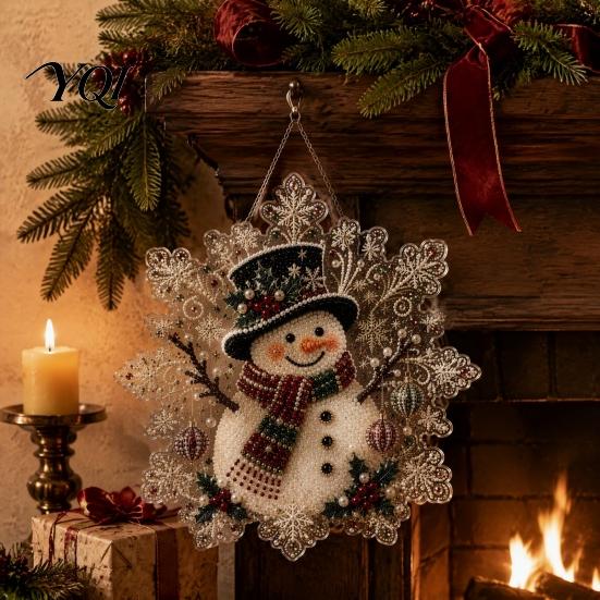 Decorative Pendants for Holiday Trees Christmas Acrylic Pendant with Metal Chain, Double-sided Printed 2D Snowflake Double Sided Decor Pendant,
