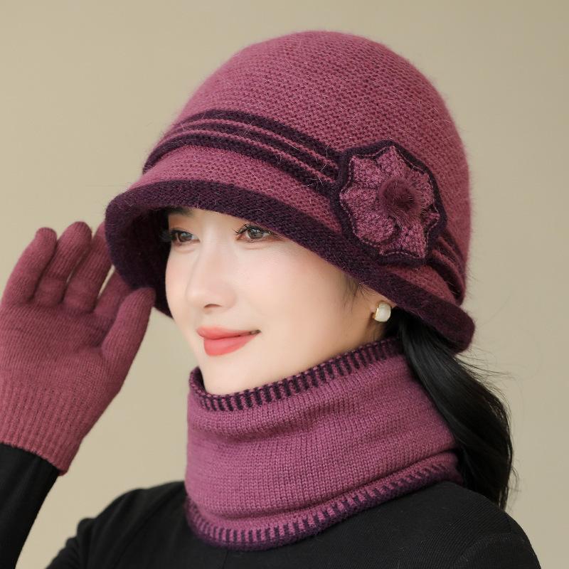 New Winter Warm Basin Hat for Women Fashionable and Fashionable Middle Aged and Elderly Mothers Hat Plus Velvet Thickened Rabbit Wool Knitted Hat